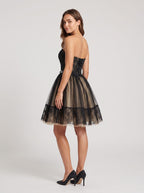 Black Tulle A-Line Sweetheart Lace-up Short Dress with Puffy Skirt - Curvevia