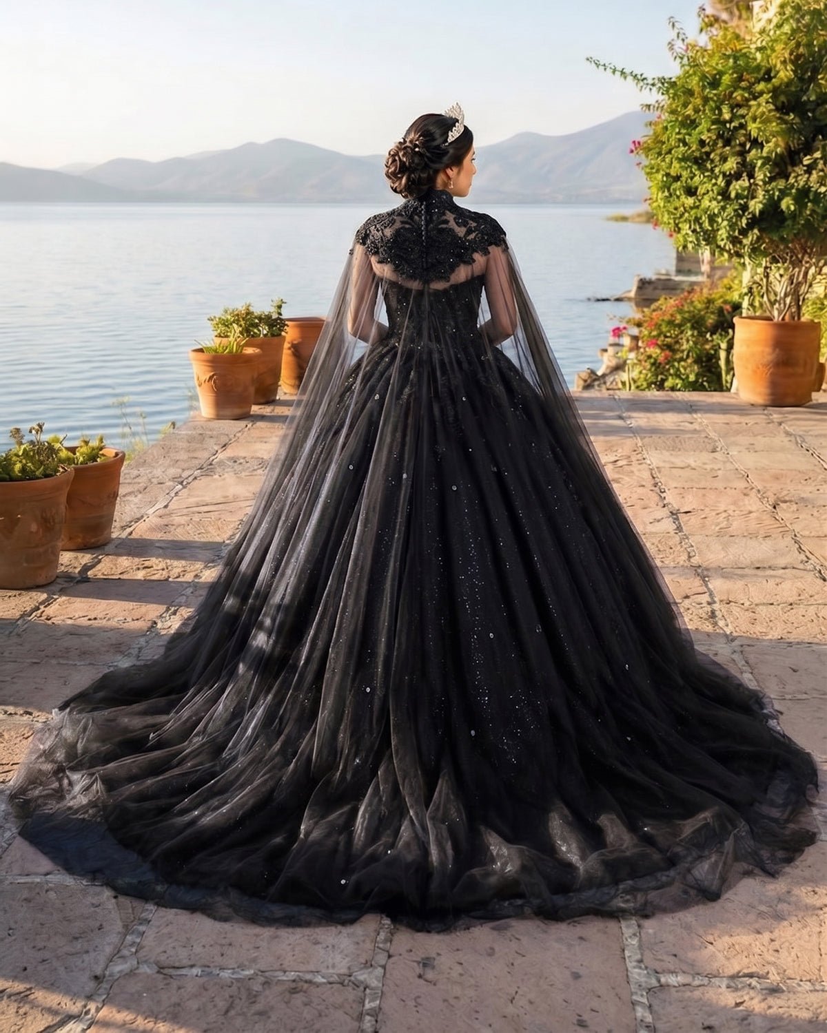 Royal Blue Tulle Ball Gown Prom Dress With Cape - Curvevia