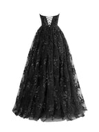 Royal Blue A Line Strapless Pleating Long Evening Dress With Applique - Curvevia
