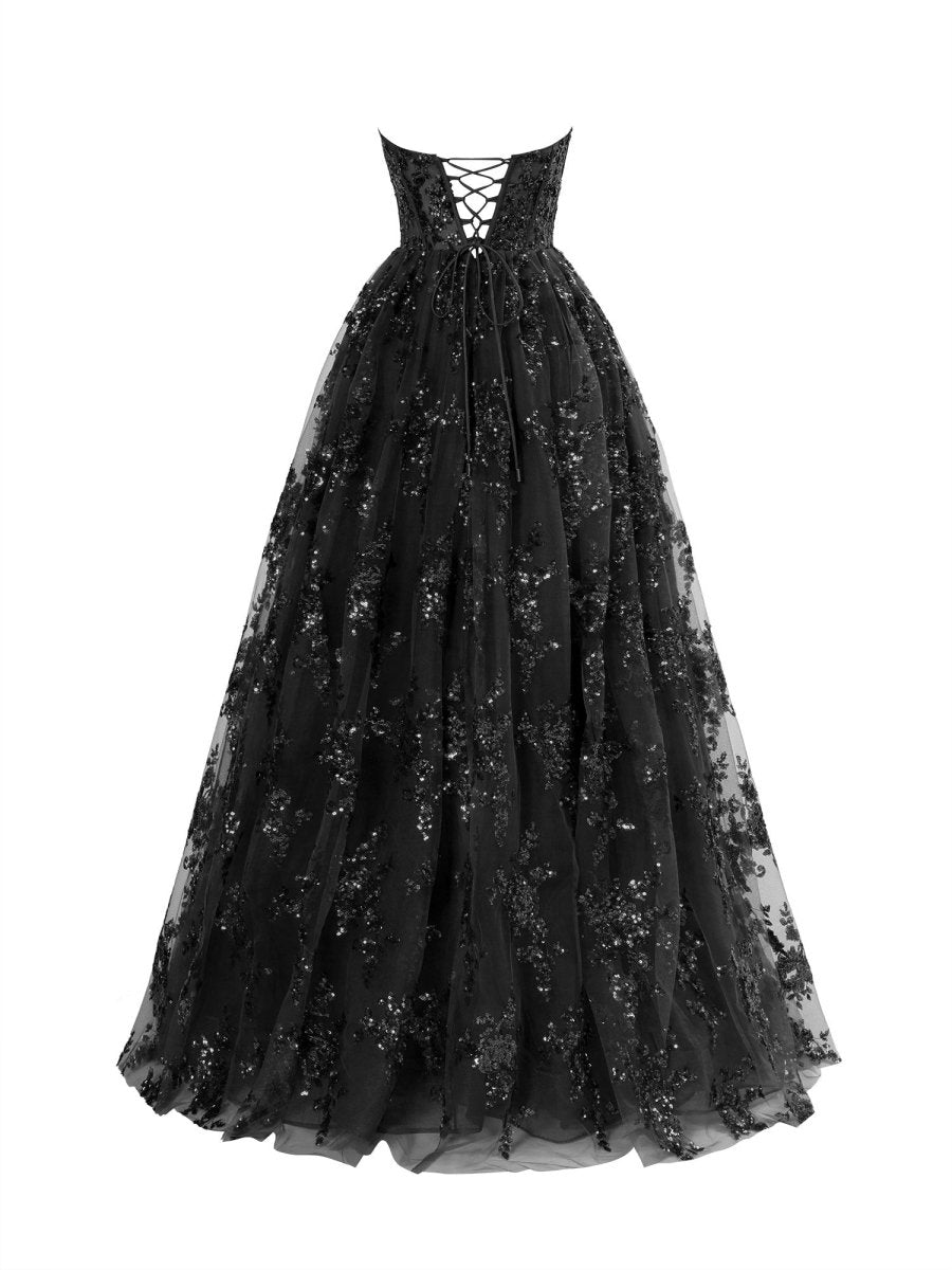 Royal Blue A Line Strapless Pleating Long Evening Dress With Applique - Curvevia