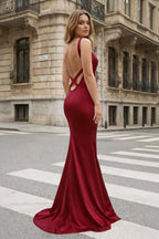 Yellow Mermaid Satin V Neck Long Prom Party Dress - Curvevia