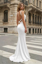 Yellow Mermaid Satin V Neck Long Prom Party Dress - Curvevia