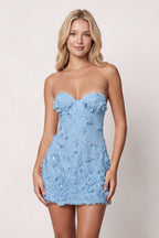 Pink 3D Flower Sequin Sweetheart Sheath Homecoming Dress - Curvevia