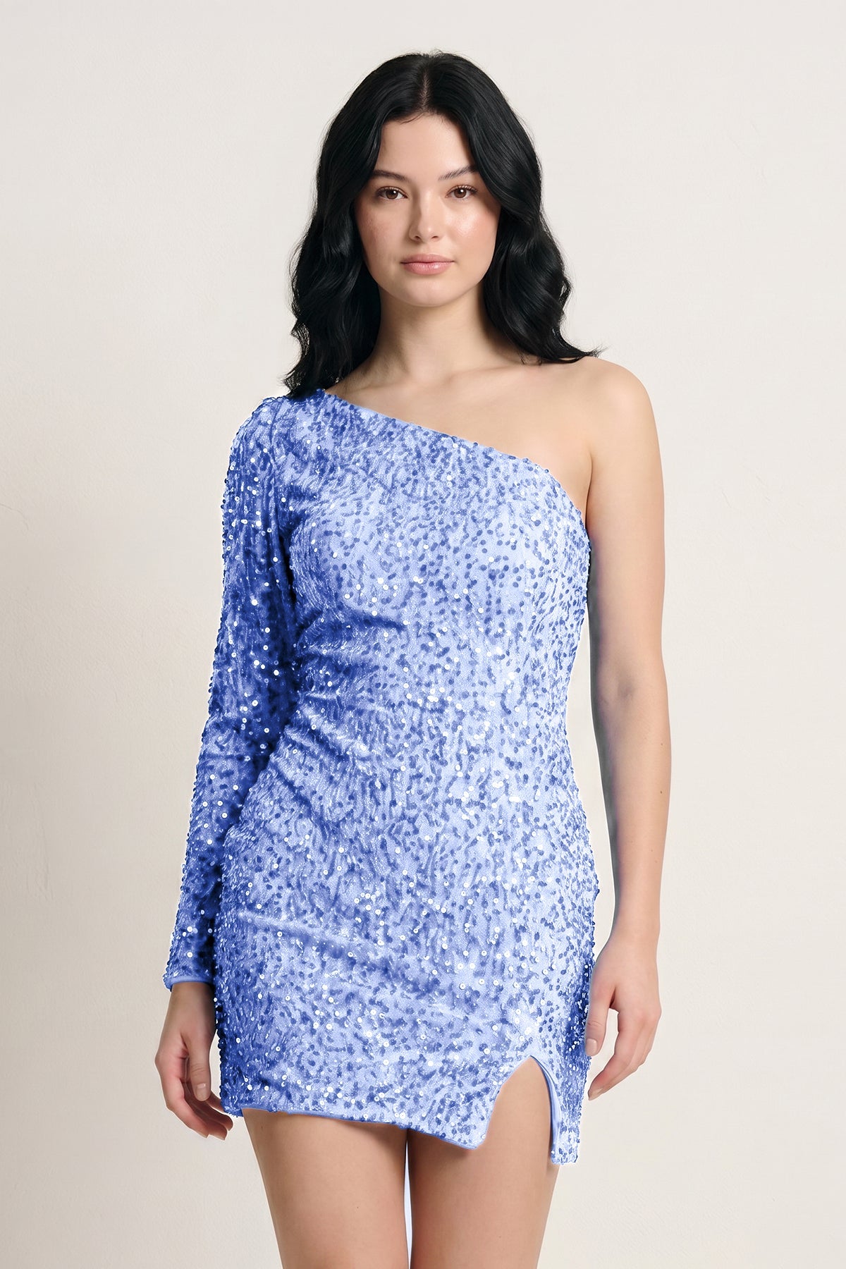 Black Bodycon One-Shoulder Sequins Mini Party Dresses - Curvevia