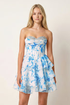 Pink A Line Sweetheart Floral Chiffon Ruffles Wedding Guest Dress With Beading - Curvevia