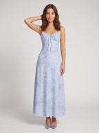 Sky Blue Floral Lace A-Line Sweetheart Lace-up Floor-Length Dress with Lurex Floral Embroidery - Curvevia