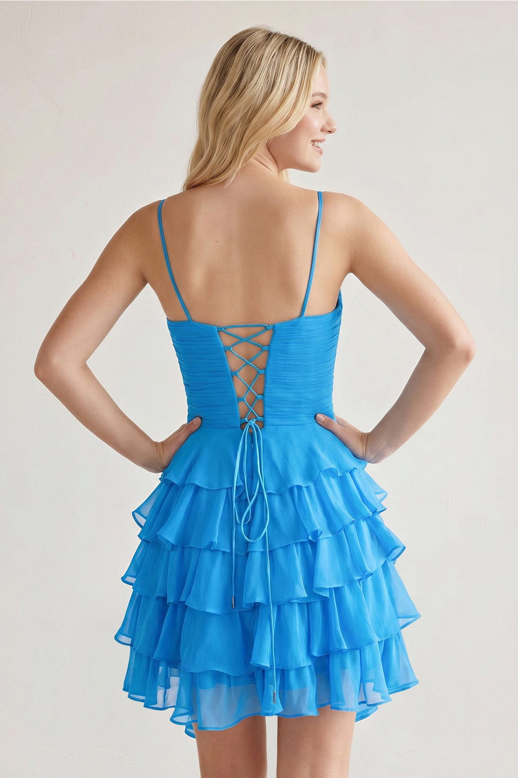 Pink Spaghetti Straps A Line Chiffon Ruffles Wedding Guest Dress With Bow - Curvevia