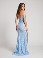 Blue Lace Mermaid Sweetheart Backless Floor-Length Dress with Beaded Sheer Corset - Curvevia