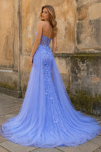 Blue Mermaid Sweetheart Neck Lace Long Prom Dress With Appliques - Curvevia