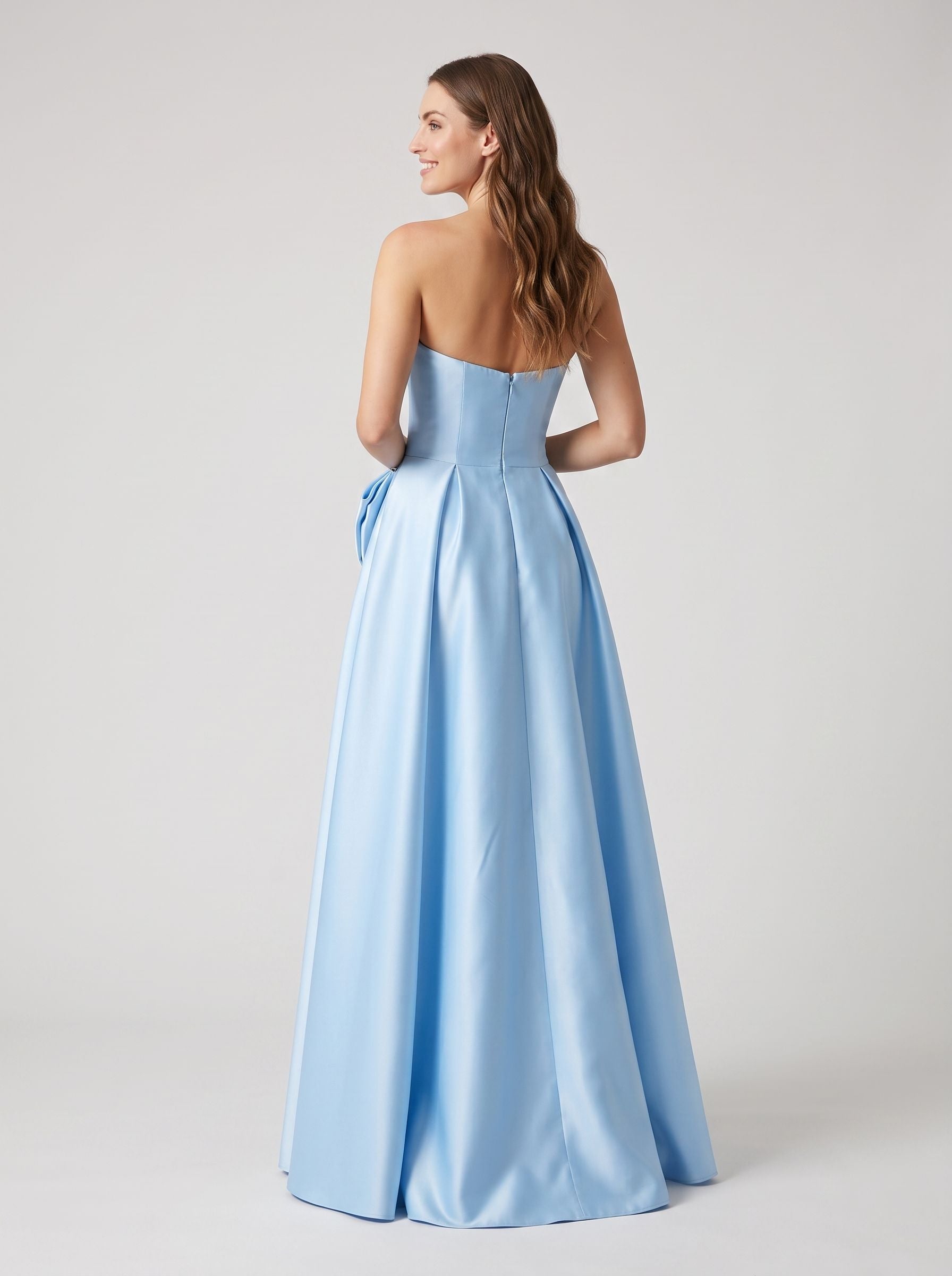 Sky Blue Satin A-Line Sweetheart Back Zip Floor-Length Dress with Side Pockets - Curvevia