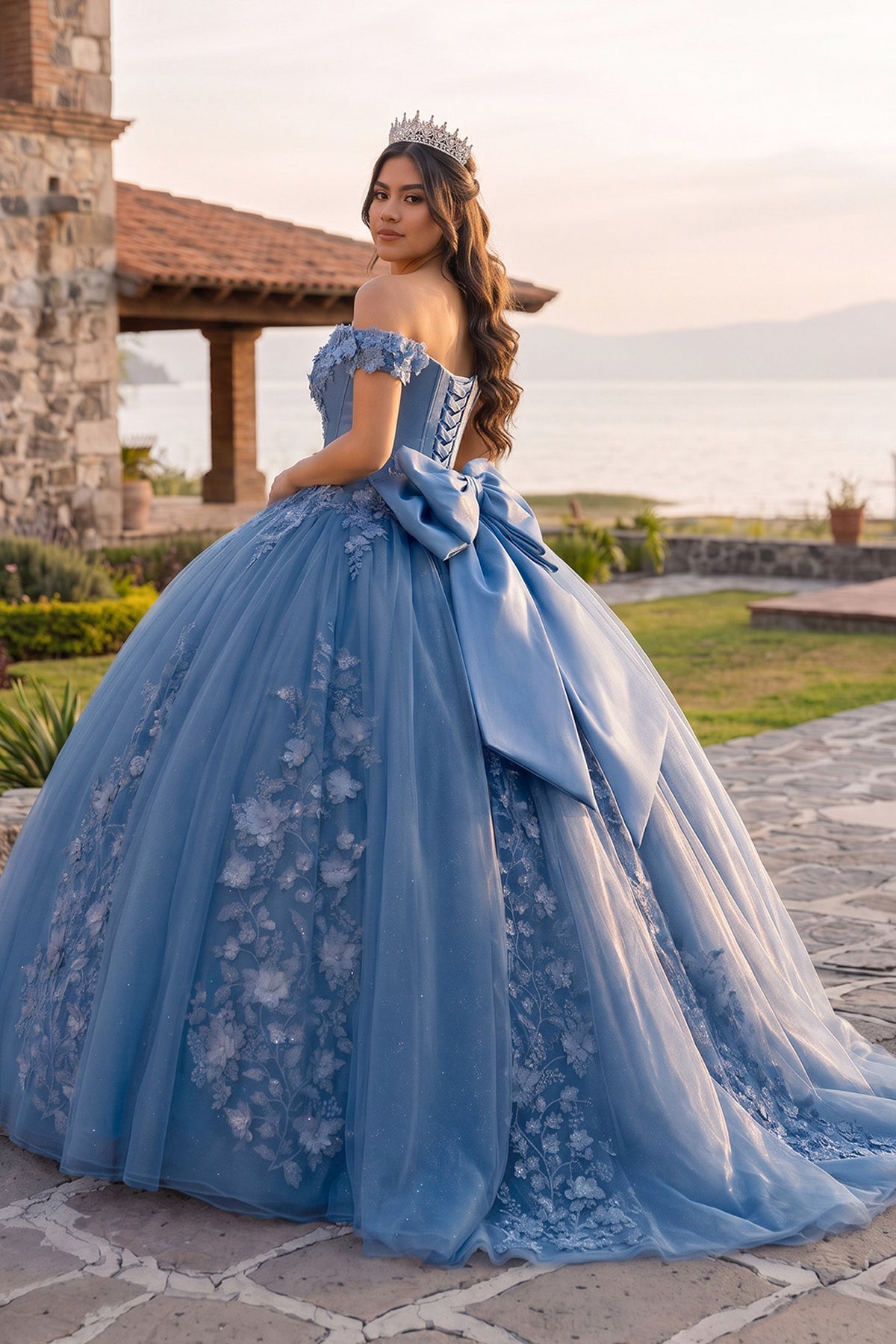 Off Shoulder 3D Floral Applique Quinceanera Dresses - Curvevia