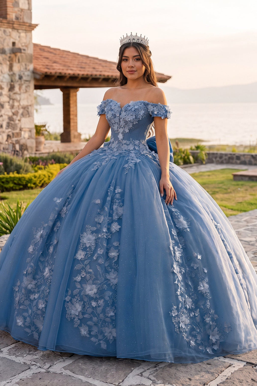 Off Shoulder 3D Floral Applique Quinceanera Dresses - Curvevia
