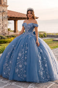 Off Shoulder 3D Floral Applique Quinceanera Dresses - Curvevia