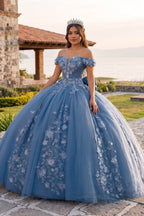 Off Shoulder 3D Floral Applique Quinceanera Dresses - Curvevia