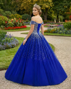 Emerald Green Off The Shoulder Tulle Quinceanera Dresses With Beadings - Curvevia