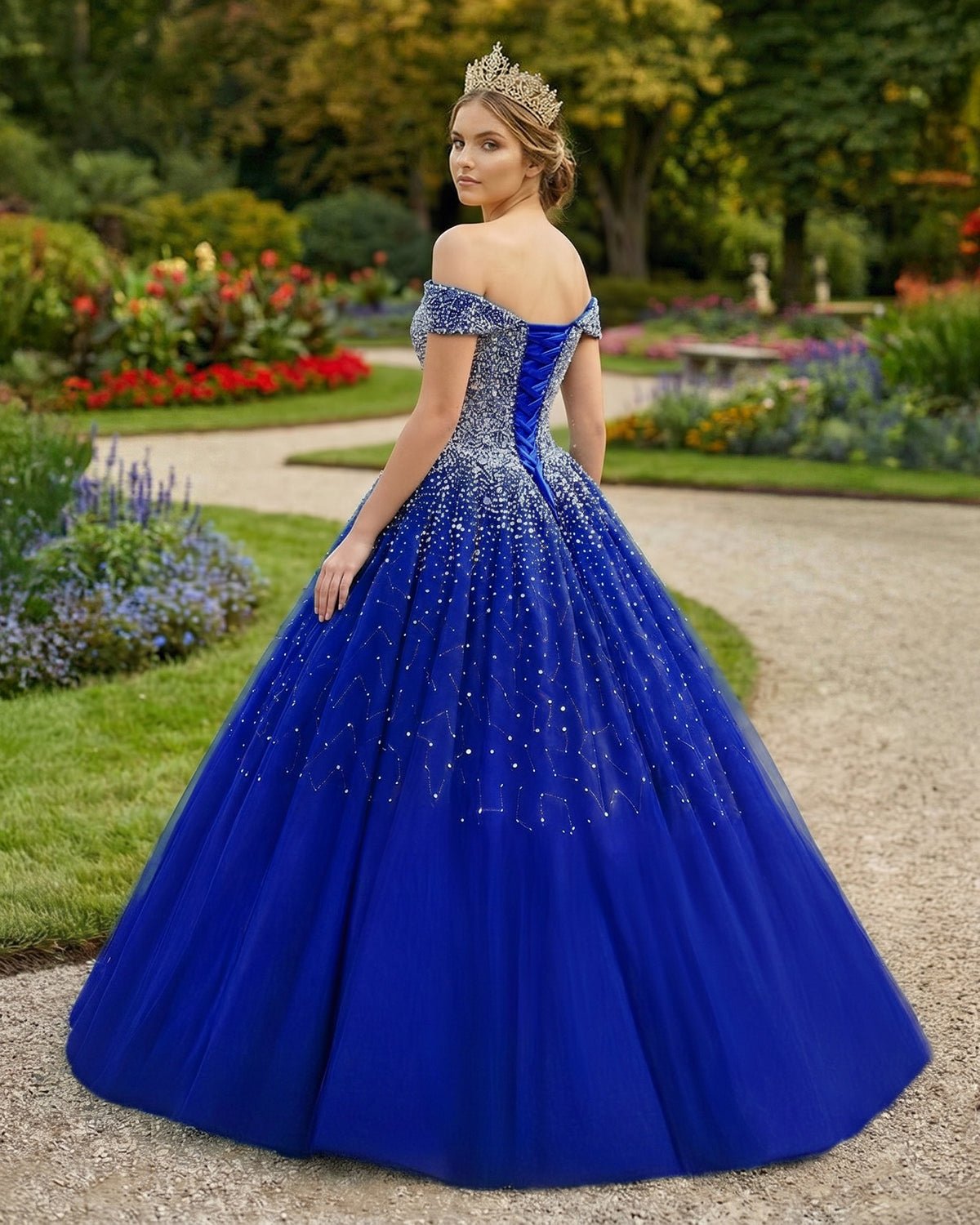 Emerald Green Off The Shoulder Tulle Quinceanera Dresses With Beadings - Curvevia