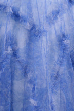 Blue Puff Sleeves Ruffles A-line Prints Wedding Guest Dress - Curvevia