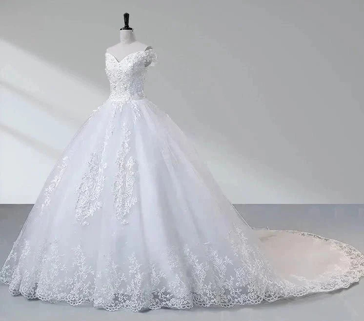 Royal Blue Lace Off the Shoulder Quinceanera Dresses with Flowers - Curvevia