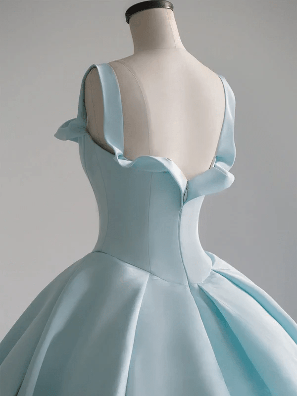Sky Blue Satin Long Ball Gown Quinceanera Dresses - Curvevia