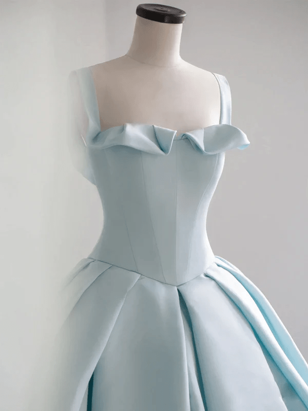 Sky Blue Satin Long Ball Gown Quinceanera Dresses - Curvevia