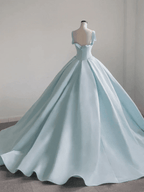 Sky Blue Satin Long Ball Gown Quinceanera Dresses - Curvevia