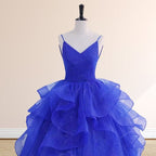 Royal Blue V Neck Tulle Quinceanera Dresses With Ruffles - Curvevia