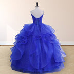 Royal Blue V Neck Tulle Quinceanera Dresses With Ruffles - Curvevia