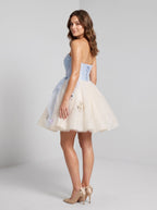 Blue Tulle A-Line Sweetheart Criss-Cross Straps Short Dress with Beaded Butterfly Pattern - Curvevia