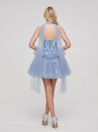 Blue Tulle A-Line Sweetheart Lace-up Short Dress with 3D Butterflies - Curvevia