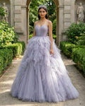 Quinceanera Dress Lavender Tulle Long Prom Gown - Curvevia
