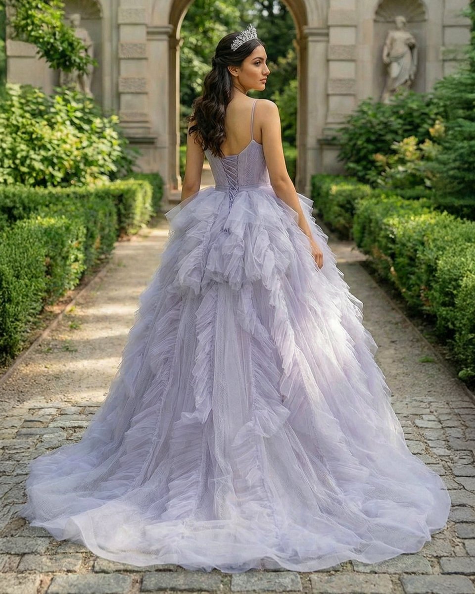 Quinceanera Dress Lavender Tulle Long Prom Gown - Curvevia
