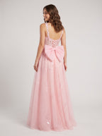 Blush Glitter Tulle A-Line Sweetheart Corset Back Floor-Length Dress with Sequined Embroidery - Curvevia