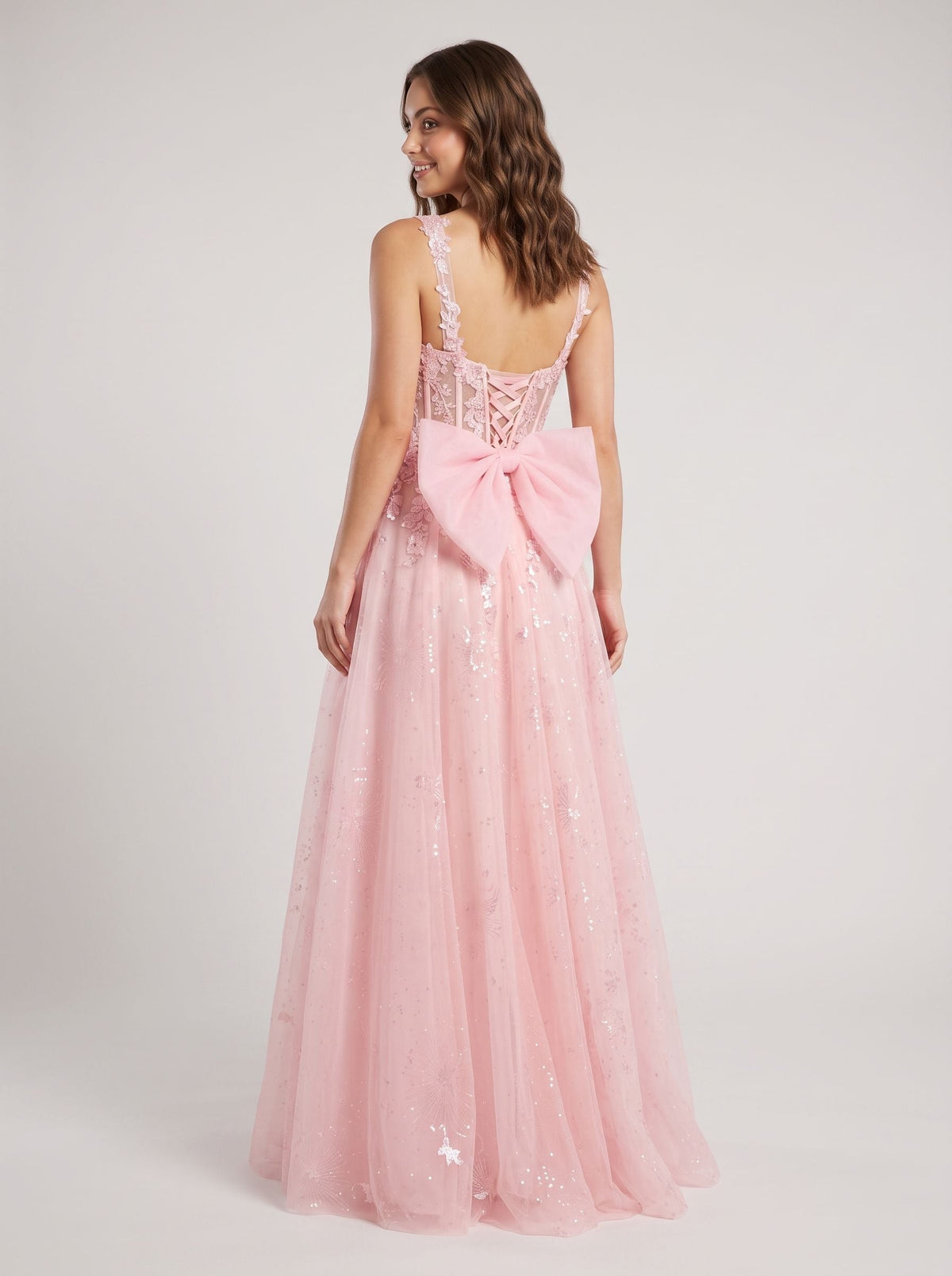 Blush Glitter Tulle A-Line Sweetheart Corset Back Floor-Length Dress with Sequined Embroidery - Curvevia
