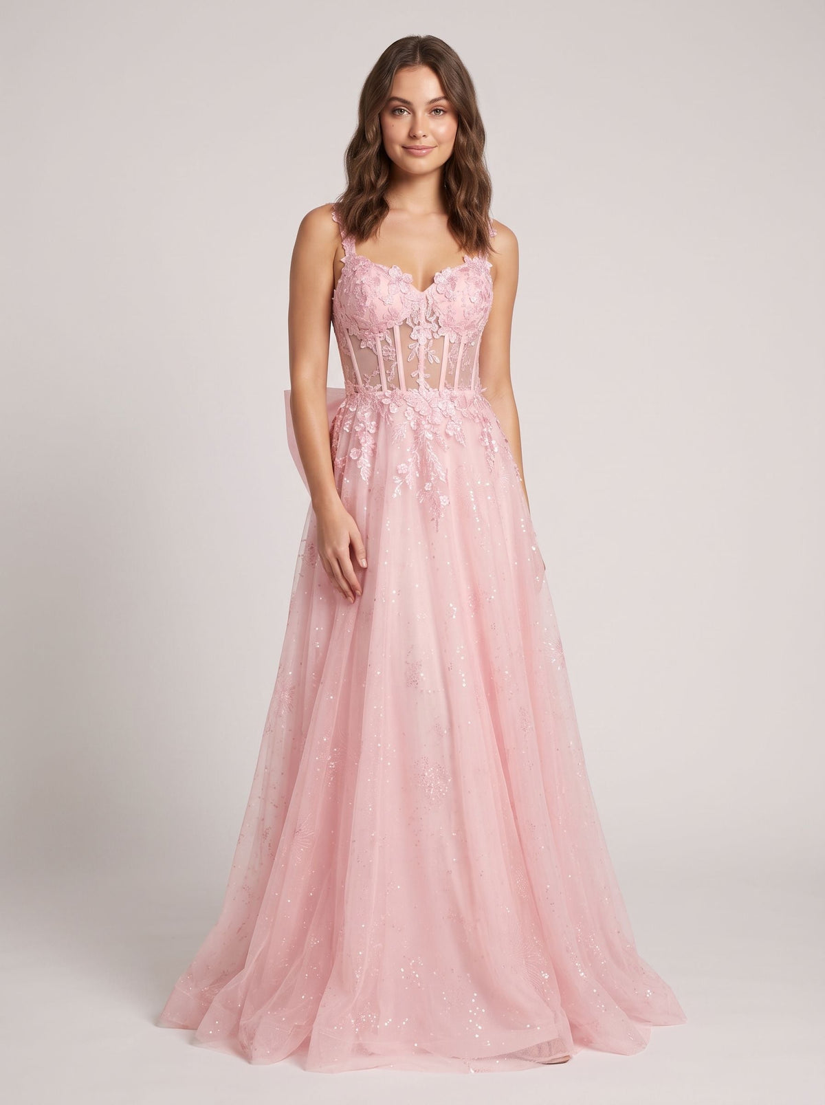Blush Glitter Tulle A-Line Sweetheart Corset Back Floor-Length Dress with Sequined Embroidery - Curvevia