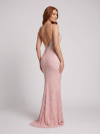 Blush Pink Sequins Mermaid Sweetheart Backless Floor-Length Dress with Intricate Beadwork - Curvevia
