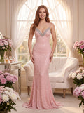 Blush Pink Sequins Mermaid Sweetheart Backless Floor-Length Dress with Intricate Beadwork - Curvevia