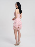 Blush Pink Chiffon A-Line Straight Neck Back Zip Short Dress with Jellyfish Hemline - Curvevia