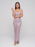 Lilac Rhinestone Mesh Sheath Square Neck Backless Floor-Length Dress - Curvevia