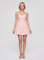 Petal Satin A-Line Sweetheart Back Zip Short Dress with Pleated Bodice - Curvevia