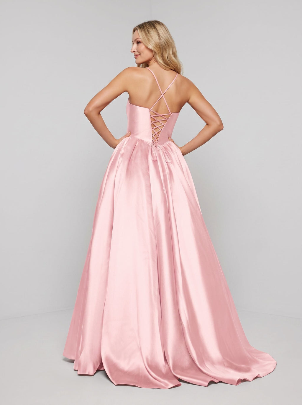 Blush Satin A-Line Sweetheart Corset Back Floor-Length Dress with delicate straps - Curvevia