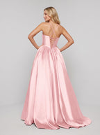 Blush Satin A-Line Sweetheart Corset Back Floor-Length Dress with delicate straps - Curvevia