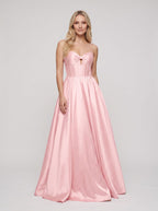 Blush Satin A-Line Sweetheart Corset Back Floor-Length Dress with delicate straps - Curvevia