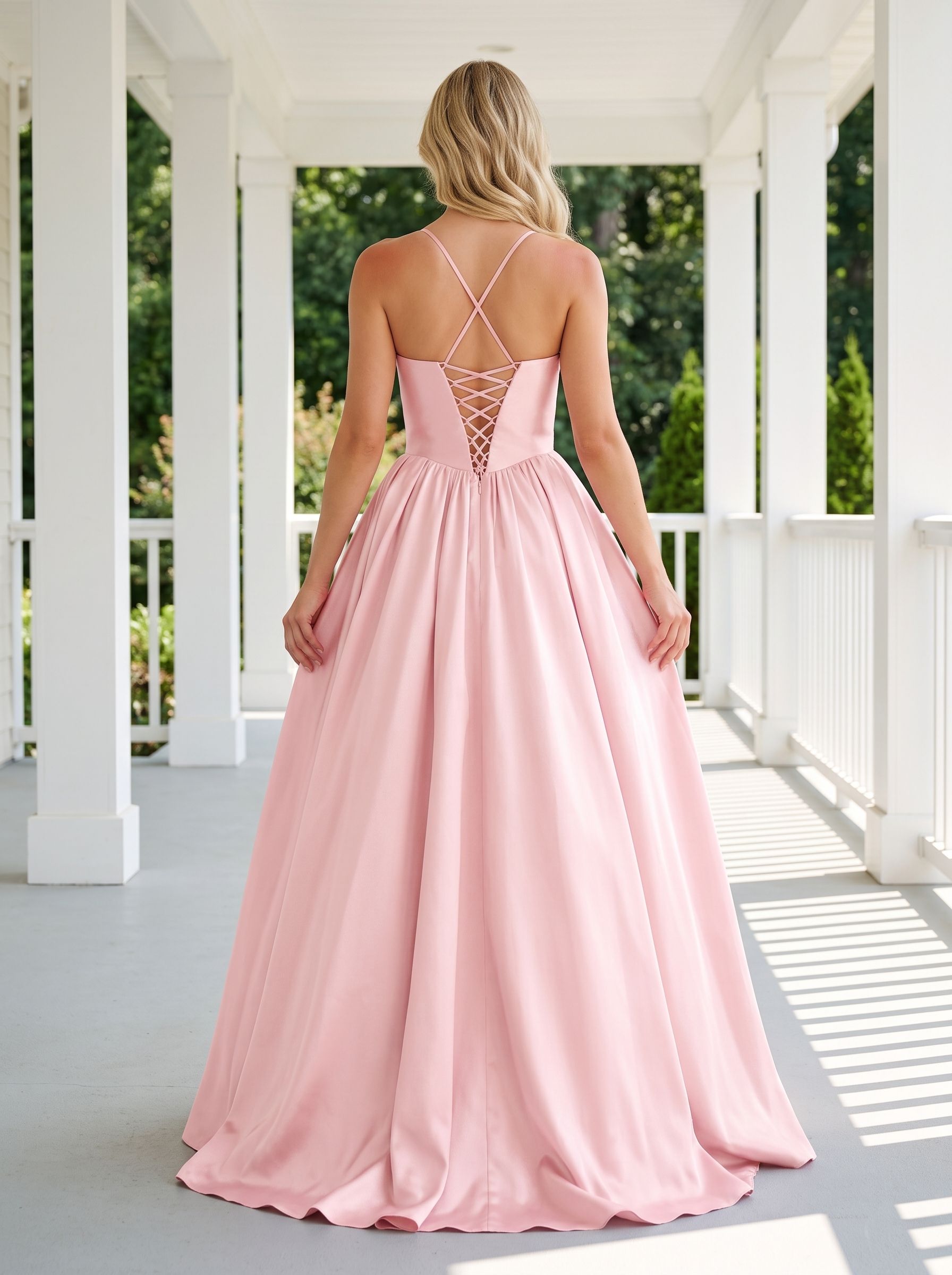 Blush Satin A-Line Sweetheart Corset Back Floor-Length Dress with delicate straps - Curvevia