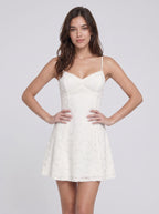 Ivory Lace A-Line Sweetheart Lace-up Short Dress with Glitter - Curvevia