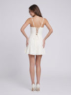 Ivory Lace A-Line Sweetheart Lace-up Short Dress with Glitter - Curvevia