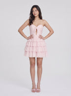 Blushing Pink Chiffon A-Line Sweetheart Back Zip Short Dress with Cascading Ruffles - Curvevia