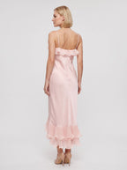 Blushing Pink Satin Sheath Straight Neck Backless Floor-Length Dress with Accordion Pleats - Curvevia