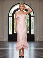 Blushing Pink Satin Sheath Straight Neck Backless Floor-Length Dress with Accordion Pleats - Curvevia
