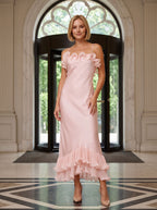 Blushing Pink Satin Sheath Straight Neck Backless Floor-Length Dress with Accordion Pleats - Curvevia