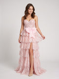 Blushing Pink Sequins A-Line Sweetheart Back Zip Floor-Length Dress with Tiered Skirt - Curvevia